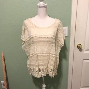 Democracy Boho Lacy Embroidered Top Shirt Cover up 1X